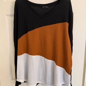 SHEIN Colorblock V-Neck Sweater - Black, Brown, and White